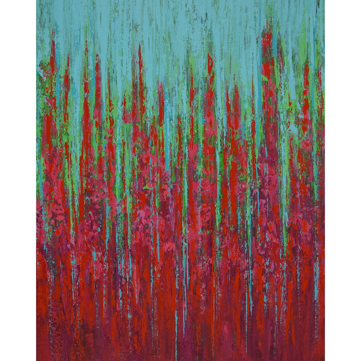 Expressive Abstract Acrylic Painting By Suzanne Vaughan, 24 X 30", Teal Red - Vibrant Abstract, Original Artwork