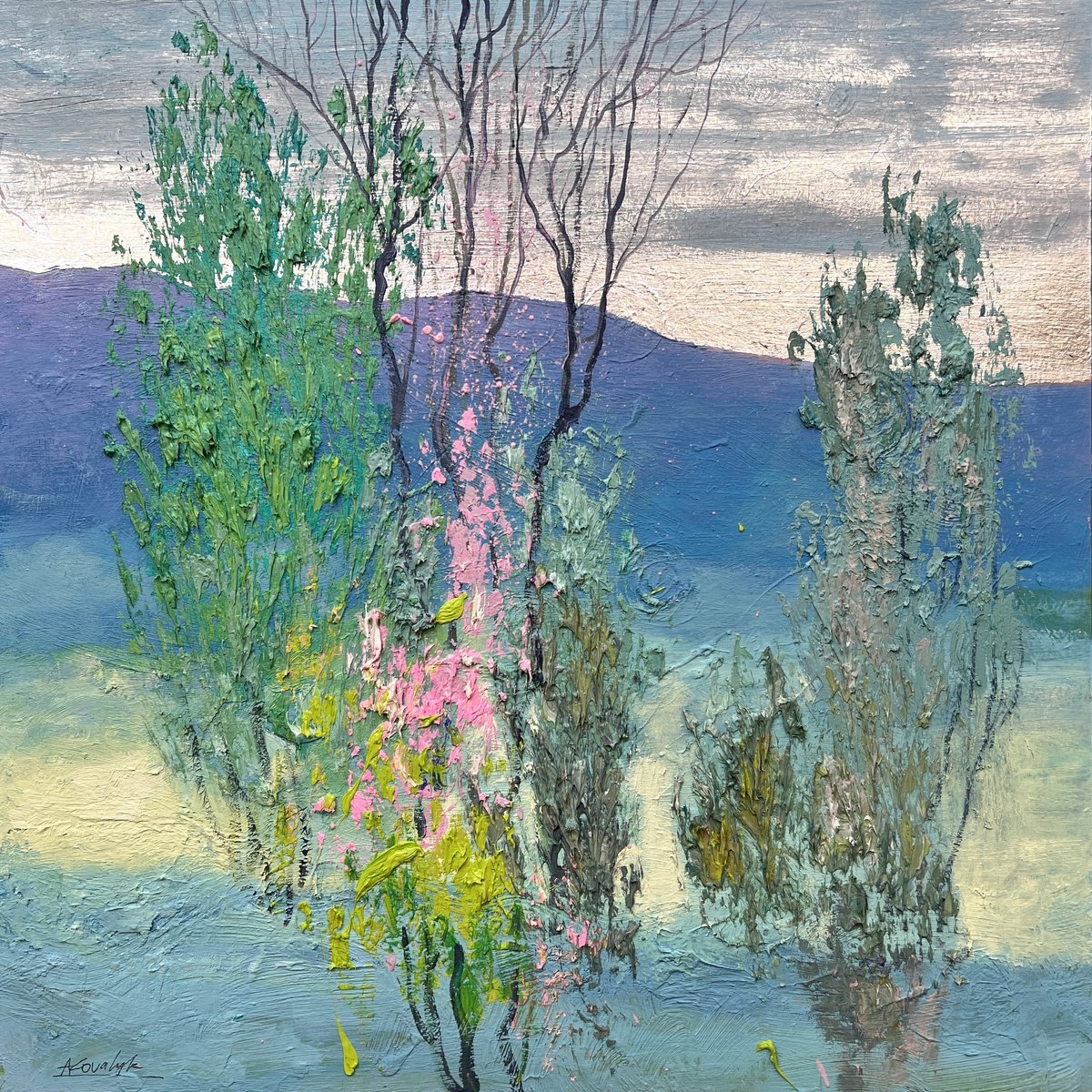 Expressive Landscape Oil Painting By Andrii Kovalyk, 20 X 20, Spring Whisper, Original Artwork