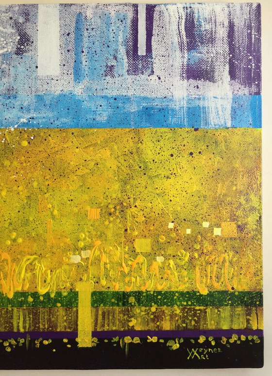 Rapeseed field. Abstract yellow painting