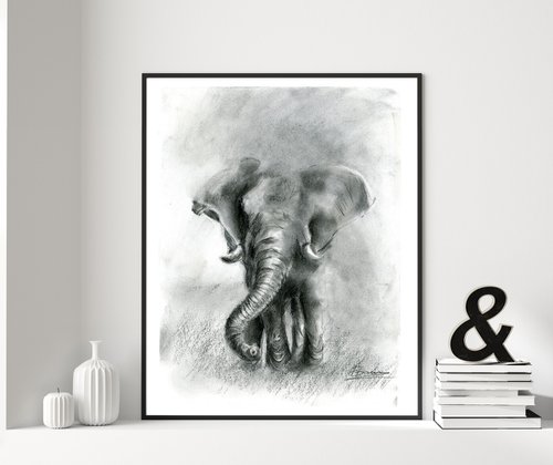 Elephant - Charcoal drawing by Olga Tchefranov (Shefranov)