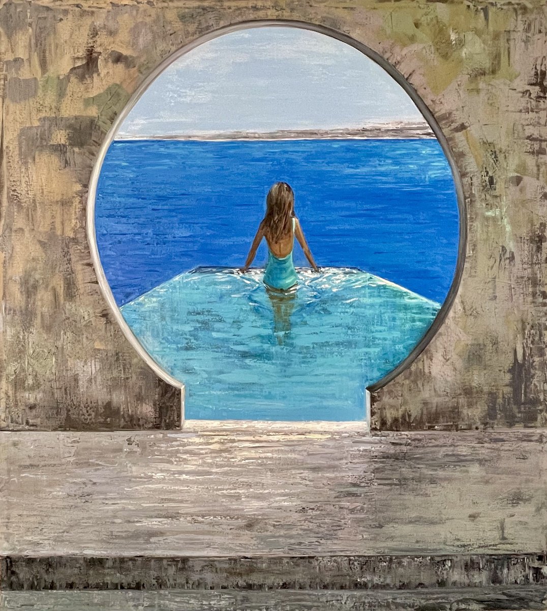 Expressive Portrait Oil Painting By Julia Borg, 35 X 39", "From Time To Time", Original Artwork