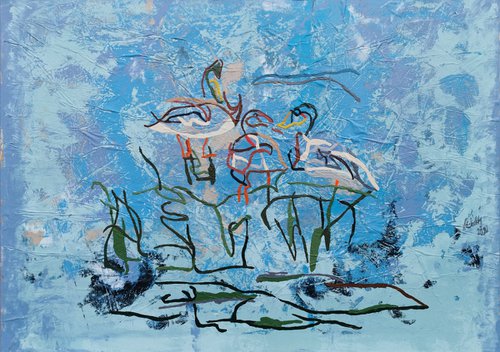 I 97 - Three mallards on the lake by Uli Lächelt