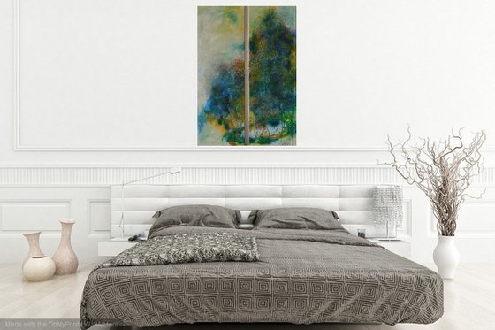 Cosmic Cloud - large abstract mixed media diptych
