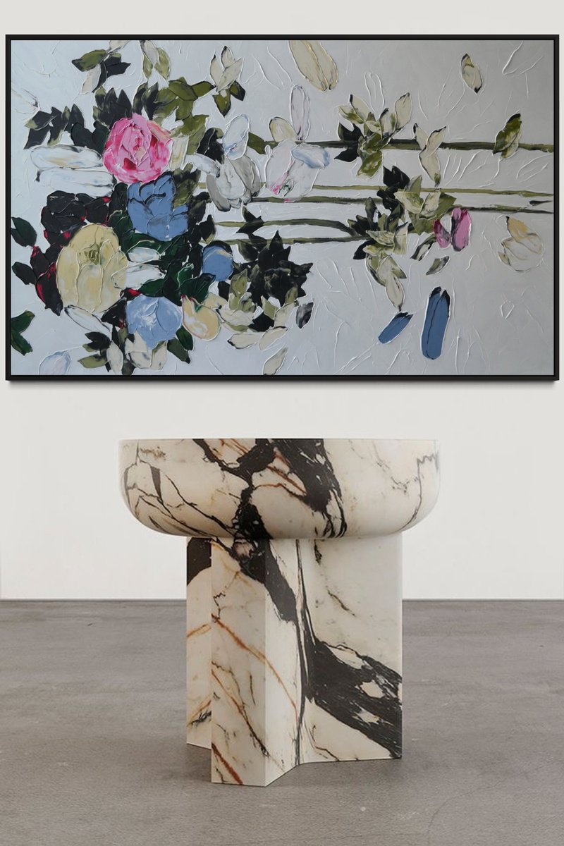 Impressionistic Botanical Acrylic Painting By Tetiana Hutsul, 61 X 37", With Every Kiss, Original Artwork