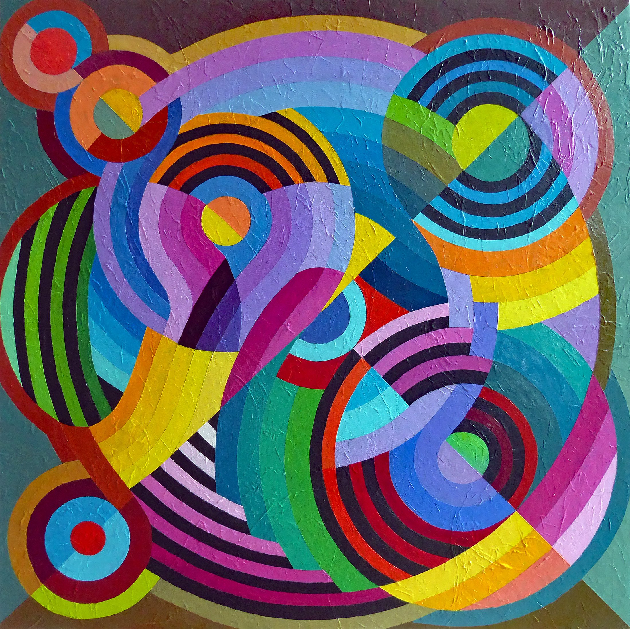 Geometric Abstract Acrylic Painting By Stephen Conroy, 30 X 30", Composition Of Rhythmic Curves, Original Artwork