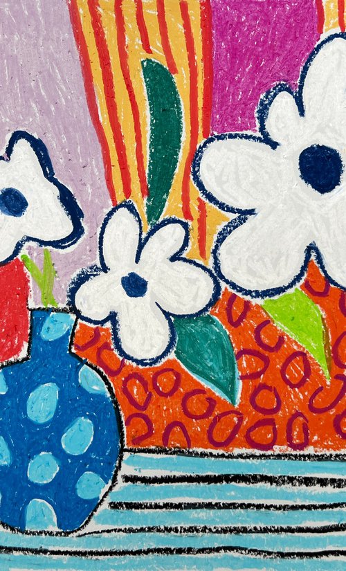 White Flowers in Blue Vase by Sasha Robinson