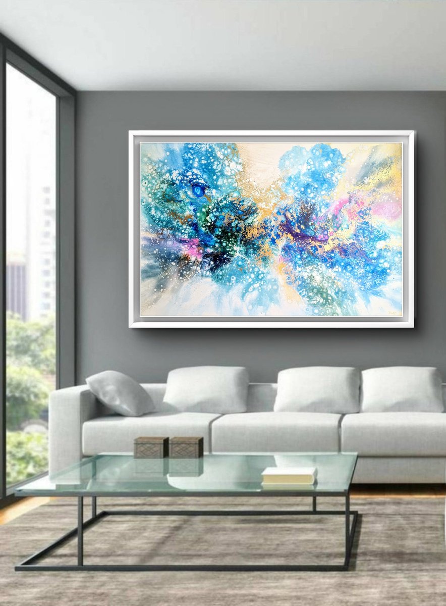 Organic Abstract Acrylic Painting By Eleni Denart, 59 X 39, Colorful Rhapsody, Original Artwork