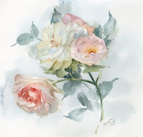 Delicate watercolor roses by Yulia Evsyukova