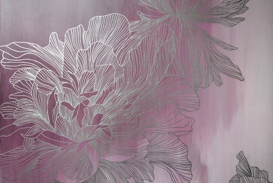 "Pink Thinness 2" Silver flowers abstract art