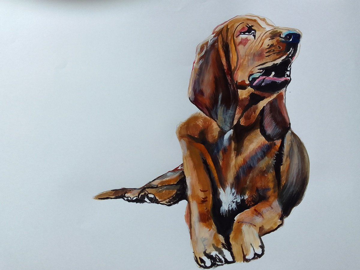 Photorealistic Animal Acrylic Painting By Soso Kumsiashvili, 33 X 24", Bloodhound, Original Artwork