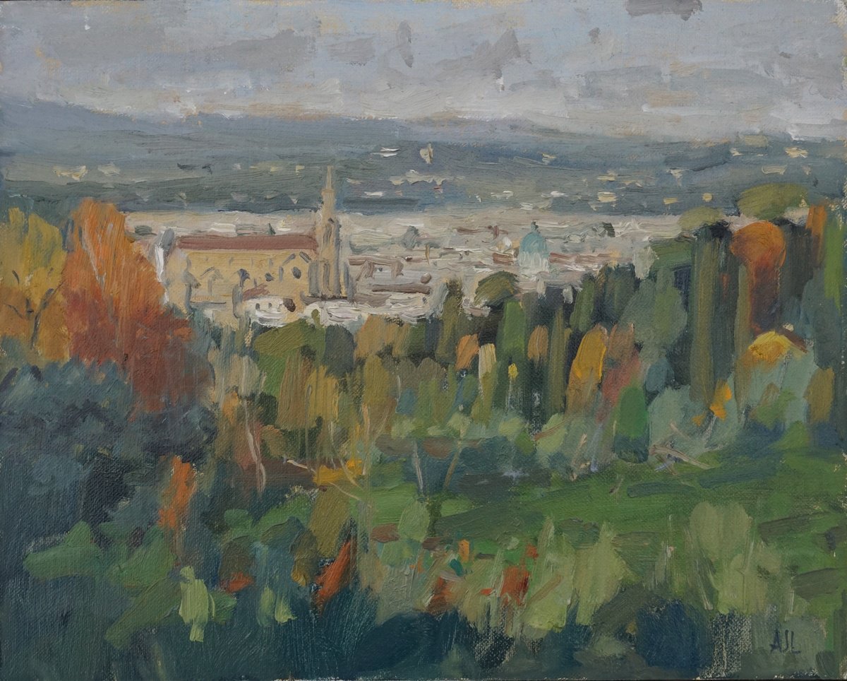 Impressionistic Landscape Oil Painting By Alex James Long, 12 X 9, Florence, Autumn, Original Artwork