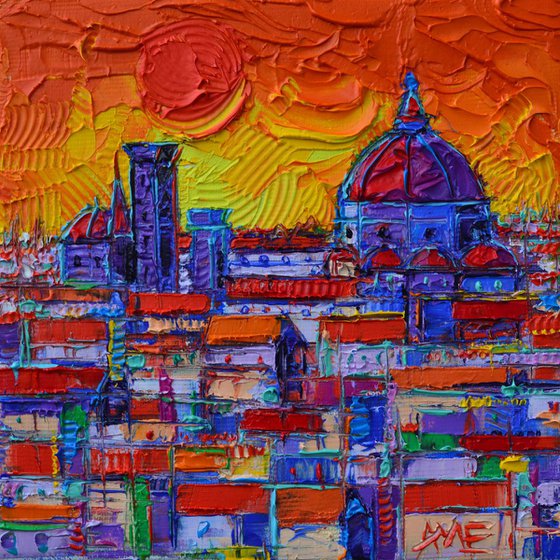 FLORENCE SUNSET OVER DUOMO abstract cityscape palette knife impasto oil painting modern impressionism gift idea