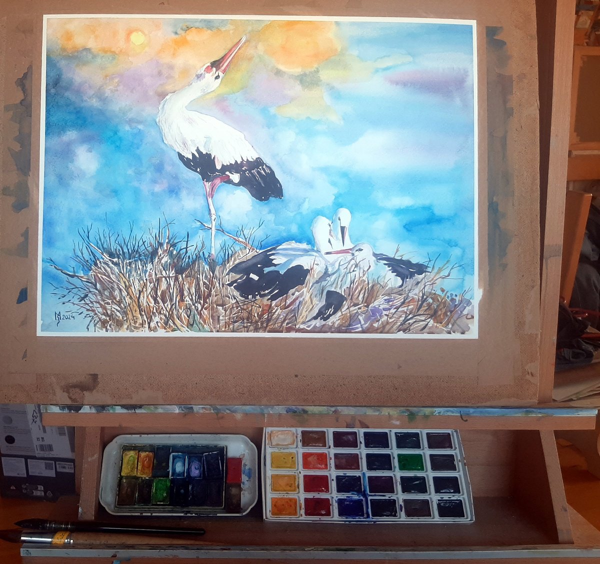 Impressionistic Animal Watercolour By Zoran Mihajlovic Muza, 19 X 13", Nest, Original Artwork