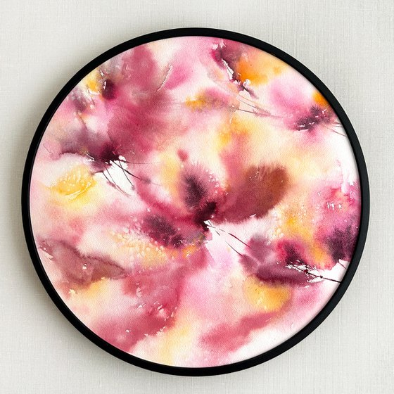 Pink flowers round painting