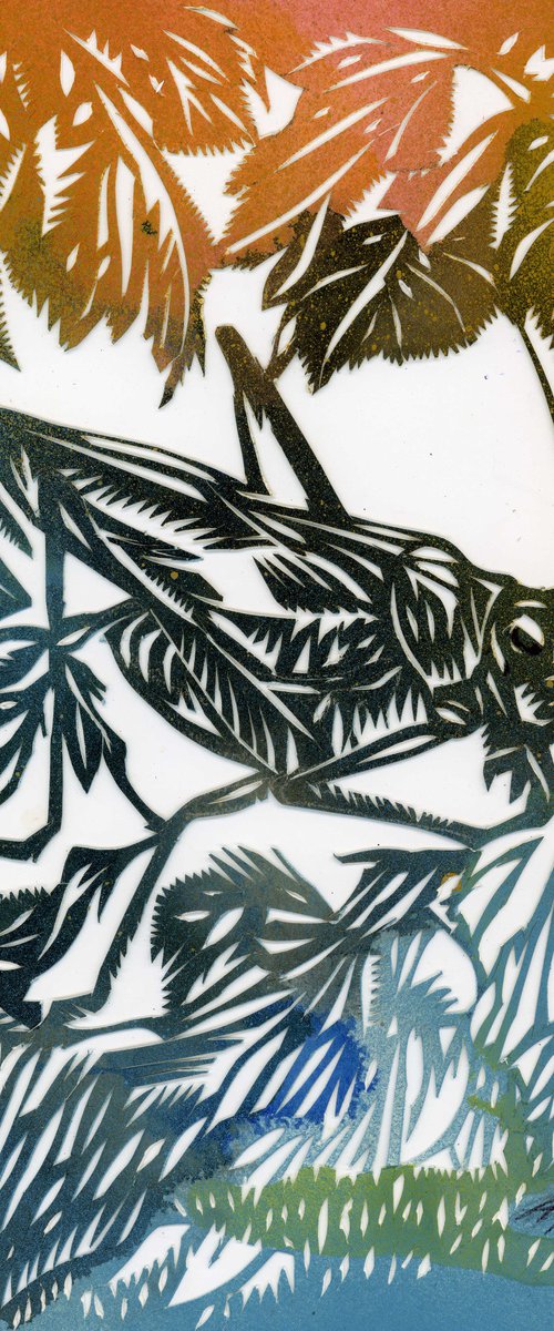 grasshopper watercolor papercut by Alfred  Ng