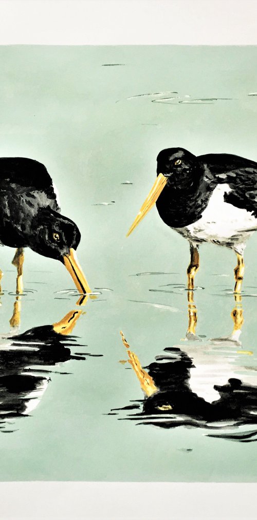 Oystercatchers Wading by Laurence Wheeler