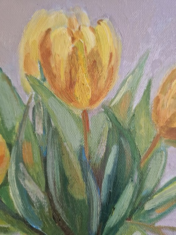 Still life of bouquet with yellow tulips "Spring mood"
