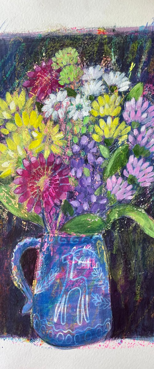 Blue Jug and Flowers by Nina Shilling