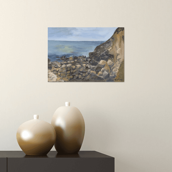 Rocks at Porthgwarra, Cornwall. Oil painting