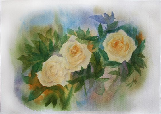 Roses  / Original Painting / color harmony of watercolor / a gift for you