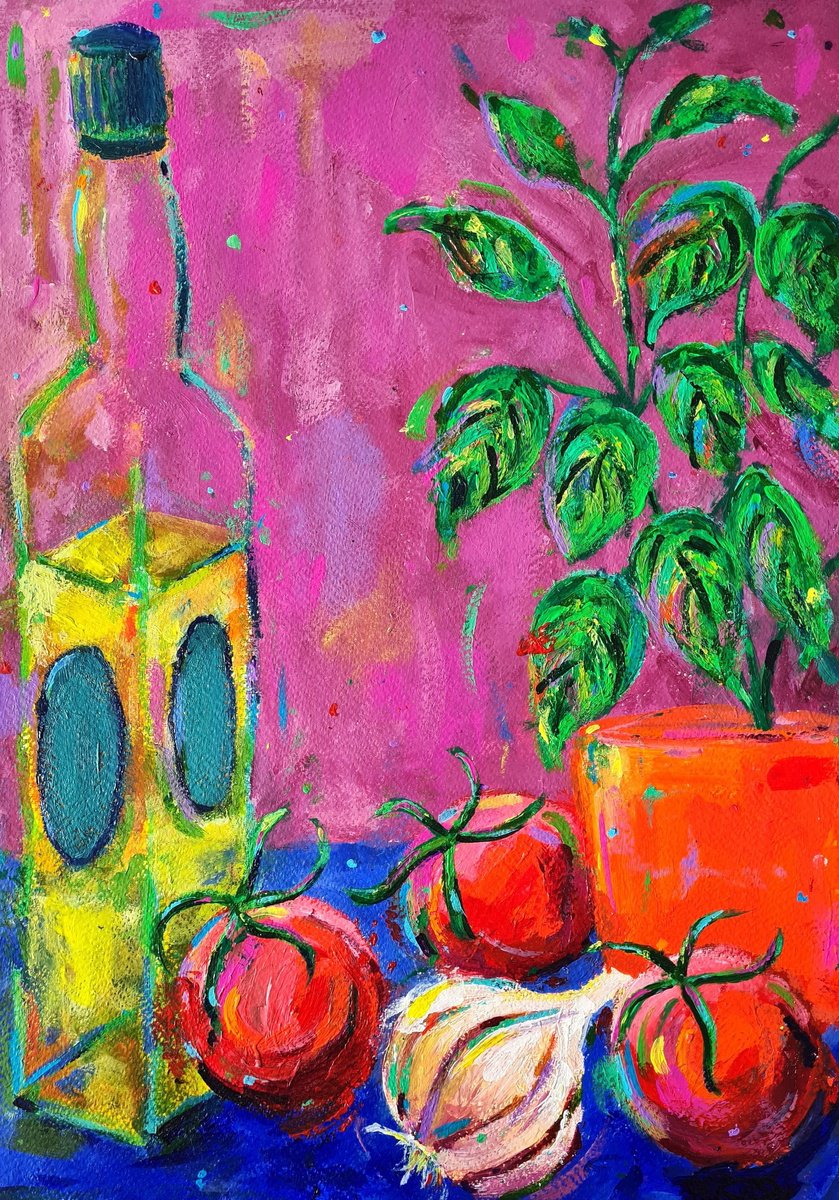 Oil, Tomatoes, Garlic and Basil Plant by Dawn Underwood