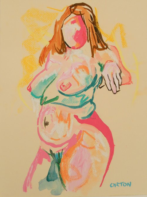 Female Nude Gesture Study Art Figure Study Original Pastel Life Drawing by Andrew Orton