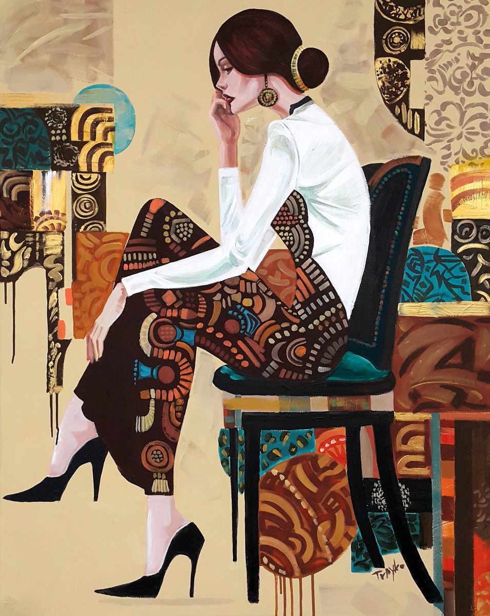 Abstract Portrait Acrylic Painting By Trayko Popov, 31 X 39", A Pause Between Dreams, Original Artwork