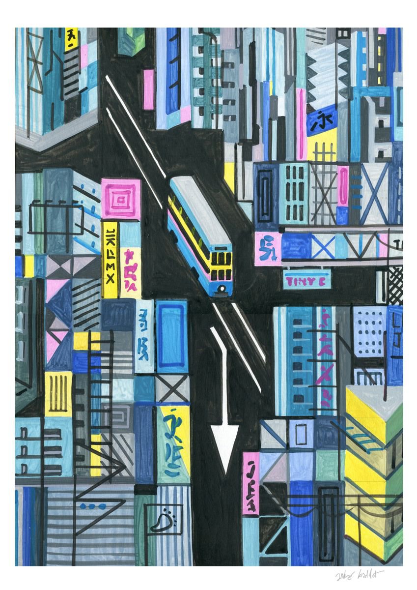 Urban And Pop Acrylic Painting , Hong-Kong-Street_View-01 By Andre Baldet, 13 X 18, Artwork For Sale On Artfinder