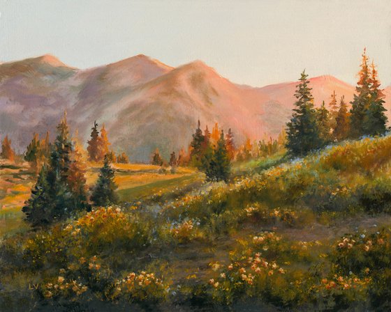 Mountain landscape with golden light