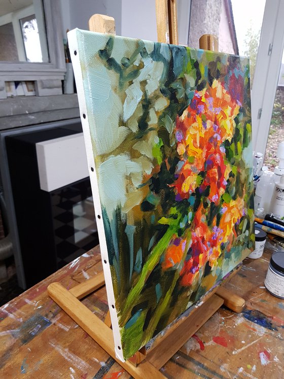 Gladioli - floral abstract - oil painting