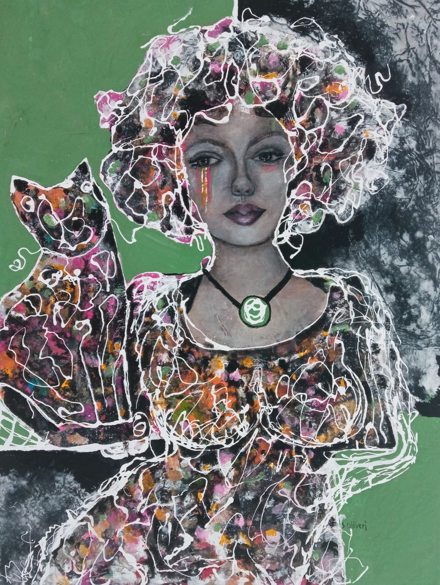 Expressive Portrait Acrylic Painting By Sylvie Oliveri, 28 X 35", She And Her., Original Artwork