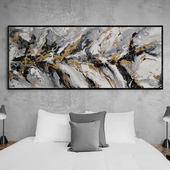 Golden Ransom 200cm x 80cm Grey White Gold Textured Abstract Art