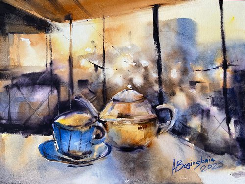 Tea for you - original watercolor still life by Anna Boginskaia