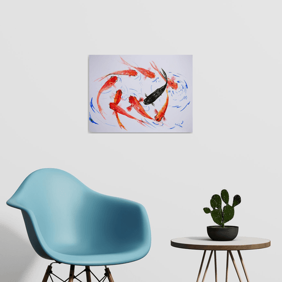 Feng Shui Koi wall art, 9 Koi fish