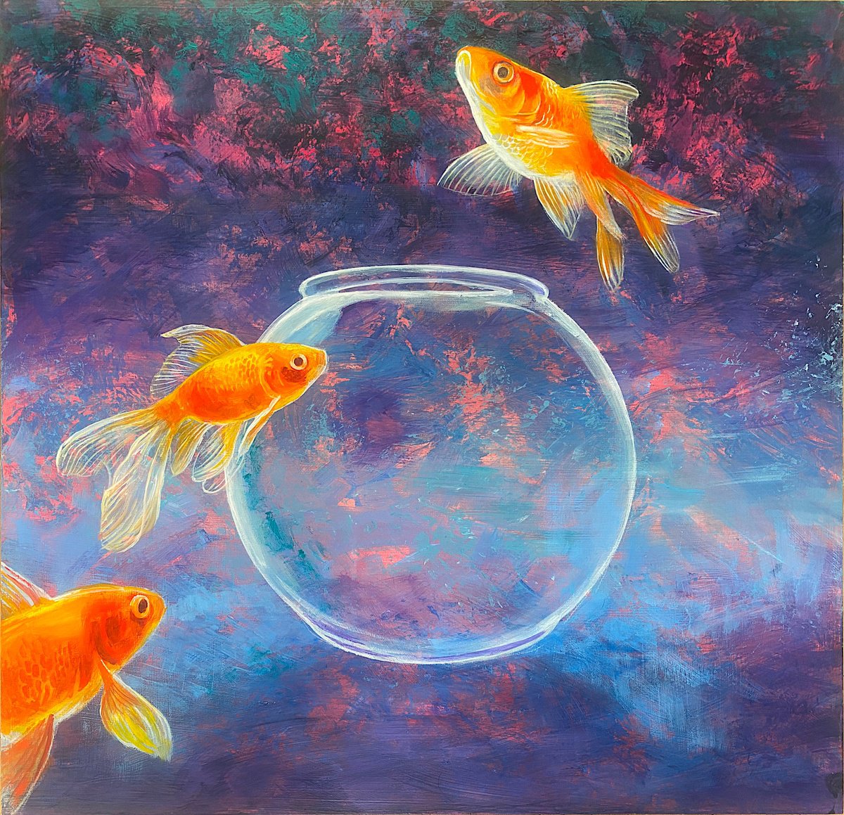 Urban And Pop Acrylic Painting , Goldfish Liv By Daniel Loveday, 26 X 27, Artwork For Sale On Artfinder