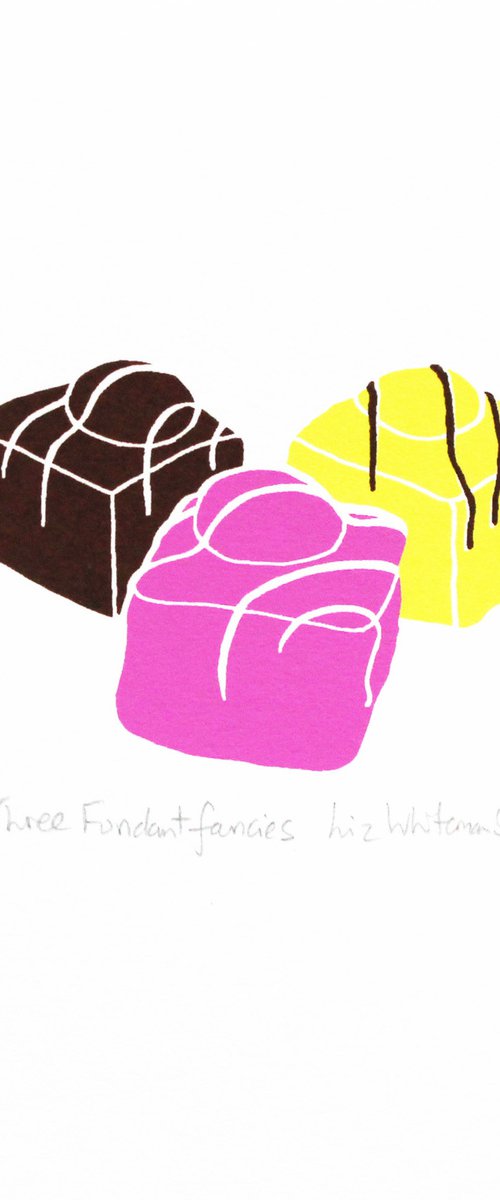 Three fondant fancies by Liz Whiteman Smith