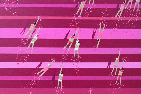 Swimmers 934 swimming in pink fuchsia stripes sea