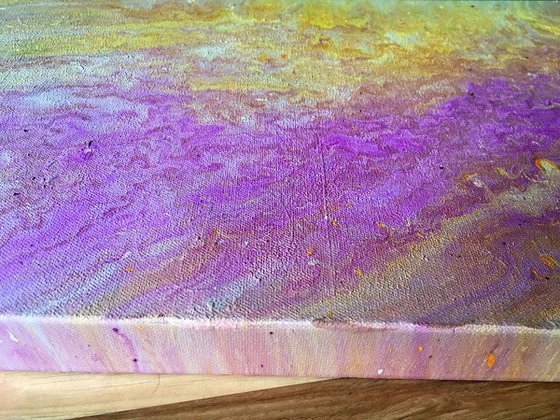 "Sun Gazing" - Original Abstract PMS Fluid Acrylic Painting - 36 x 12 inches