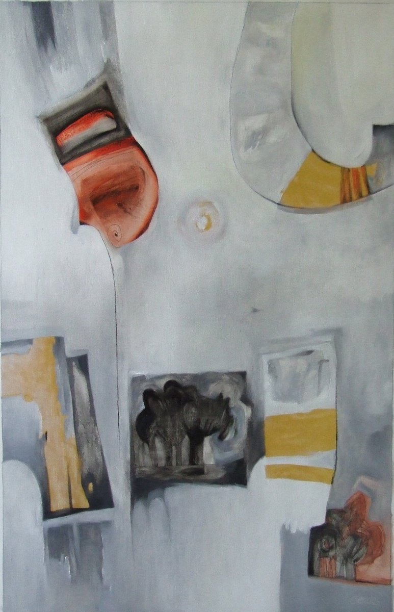 Abstract Oil Painting By Csaba Csendes, 24 X 37, Chess I., Original Artwork