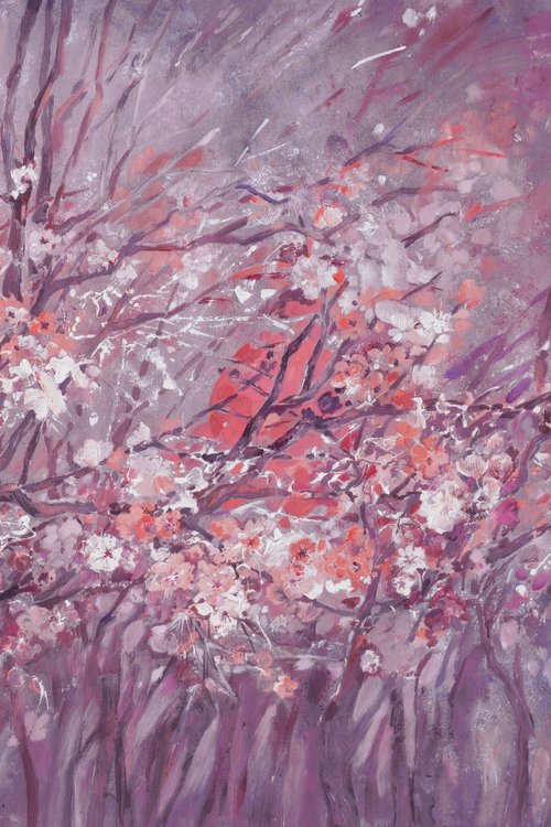 Large painting 100x160 cm unstretched canvas "Cherry blossom" i002 art original artwork by Airinlea by Airinlea