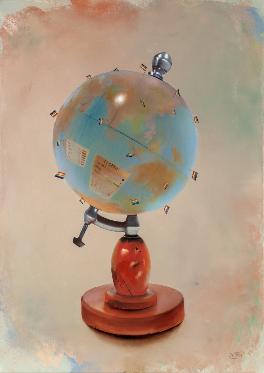 Photorealistic Still Life Oil Painting By Nicoletta Bagatti, 20 X 28", Un Mondo Di Pace, Original Artwork