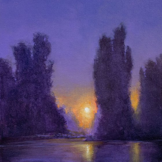 Moon Rise Lake nocturne twilight moon landscape