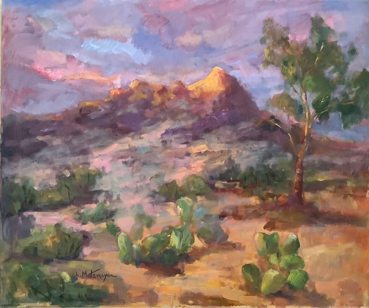 Impressionistic Landscape Oil Painting By Lia Matevosyan Haselton, 24 X 20", Dorado Evening, Original Artwork