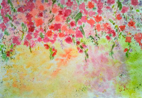 Cherry Blossom Painting Floral Original Art Sakura Watercolor Artwork Flowers Small Home Wall Art 17 by 12" by Halyna Kirichenko by Halyna Kirichenko