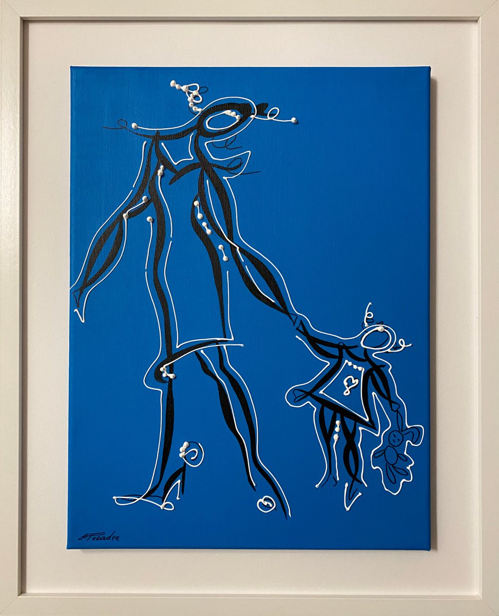 Abstract Portrait Acrylic Painting By Eka Peradze, 17 X 20, Action.3D Mother And Child. Eka Peradze Art., Original Artwork