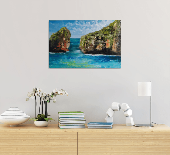 Rocks, original landscape seascape Bali oil painting, bedroom art