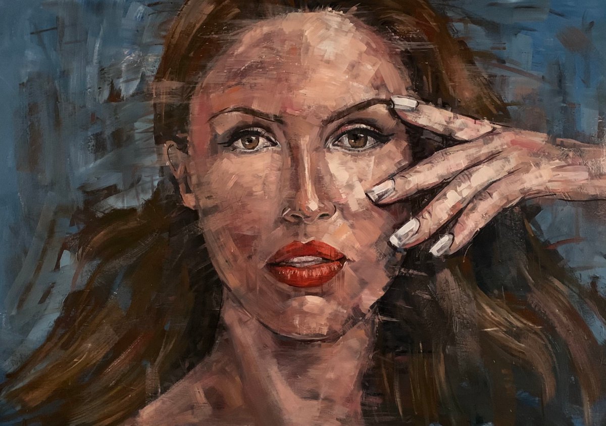 Female portrait oil painting figurative art by Emmanouil Nanouris