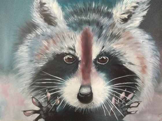 Racoon, animal face, gift, original oil painting
