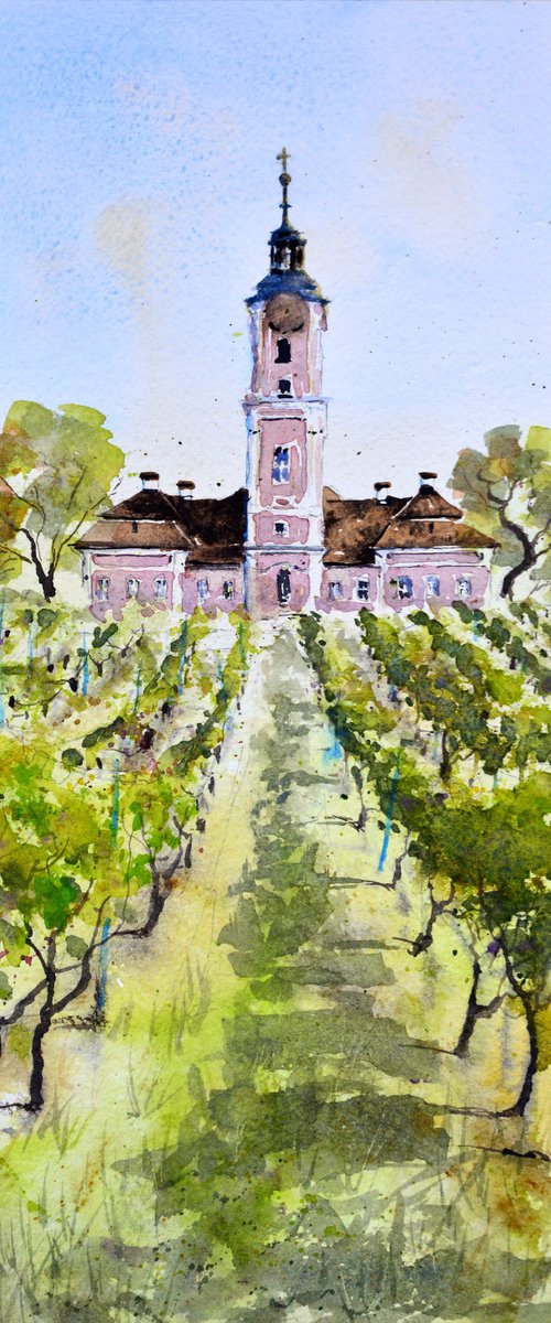 Birnau mit blick auf den Bodensee Germany 17x36cm 2022 by Nenad Kojić watercolorist