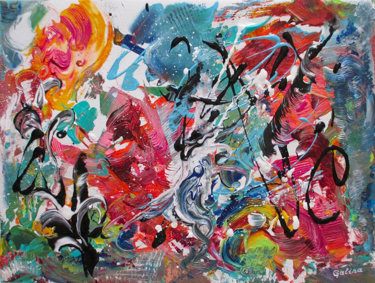 Expressive Abstract Acrylic Painting By Galina Victoria, 16 X 12, Etude 030922, Original Artwork